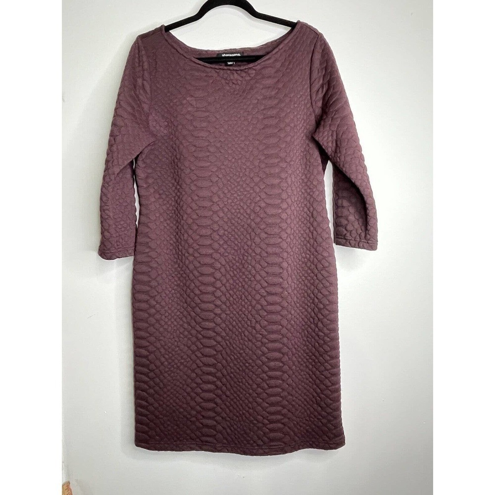 SHARAGANO Knit Pullover Quilted Dress 3/4 Sleeves Burgundy Sz 14 Stretch